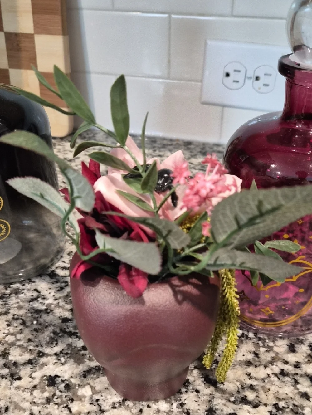 Burgundy Skull Planter with 2 Glass Jars Set Halloween